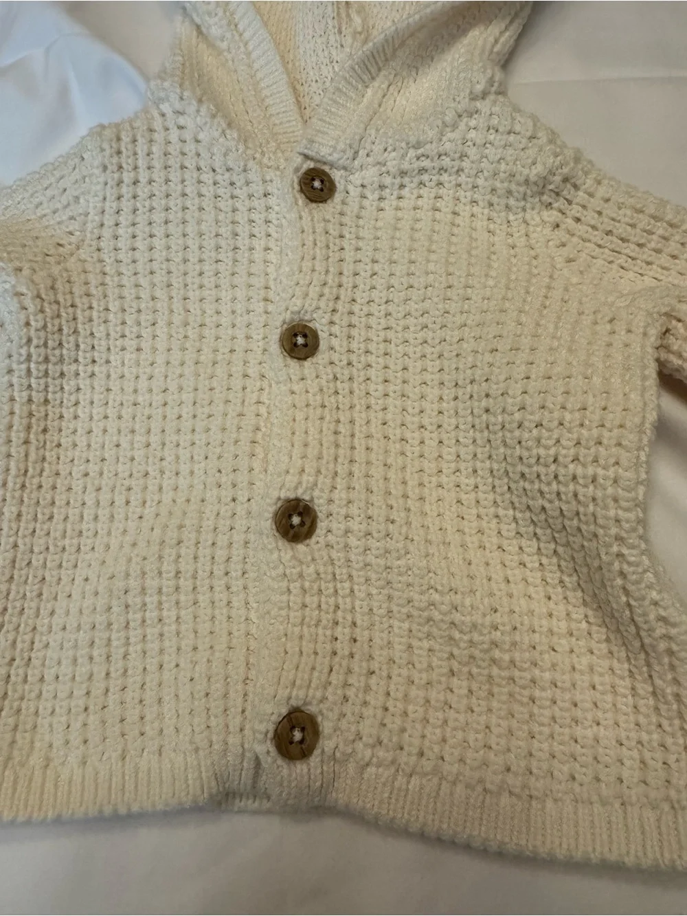 Carter’s Cream Hooded Knit Baby Cardigan with Bear Ear Detail